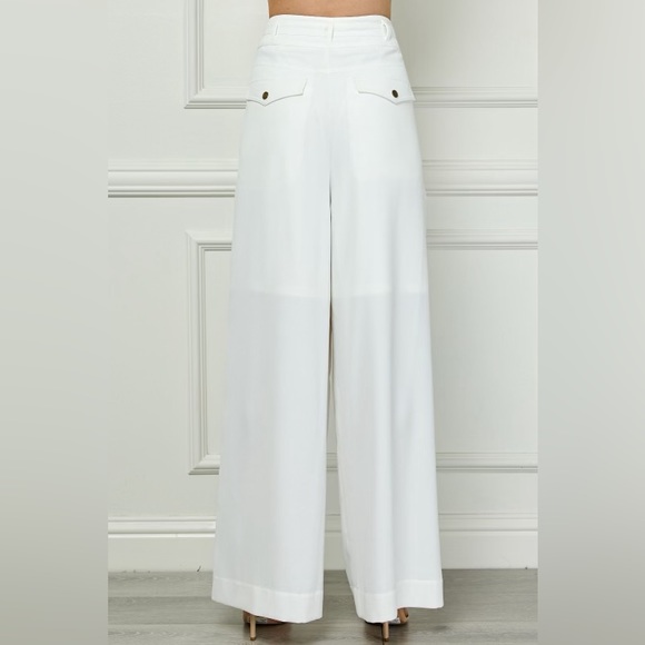 Alamia Winter White Wide Leg Pocketed Buckled Trousers Pant - Picture 4 of 5
